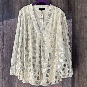 NWT Lane Bryant Women's Long Sleeve Top Blouse SZ 18 White Fully Lined Party